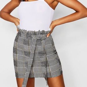 High Waisted Plaid Checker Tie Front Skirt